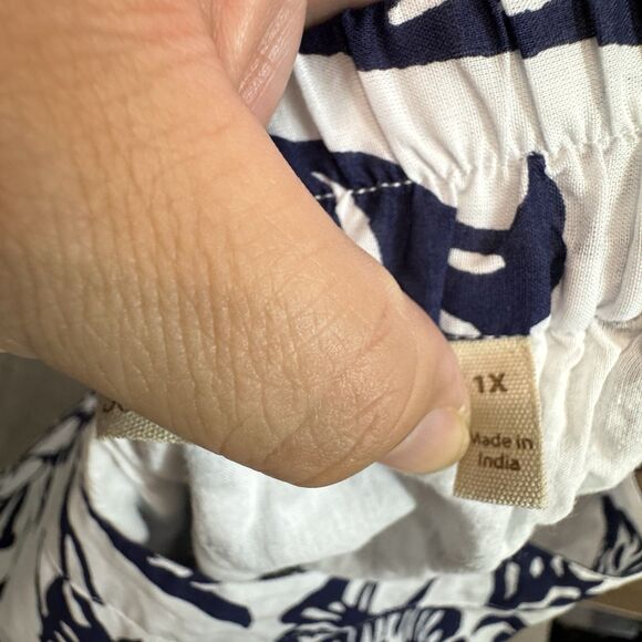 Soft Surroundings Skirt 1X A-line Blue Floral Midi Lined Pockets Pull On Boho - Picture 4 of 11